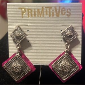 Primitive Brass and Red Geometric Earrings